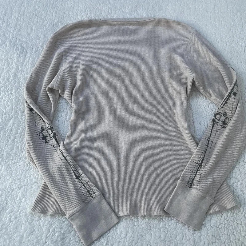 Y2K Gothic Skeleton Graphic Knit Top