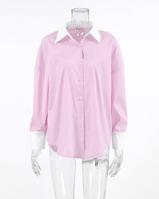 Contrast Striped Loose Casual Shirt