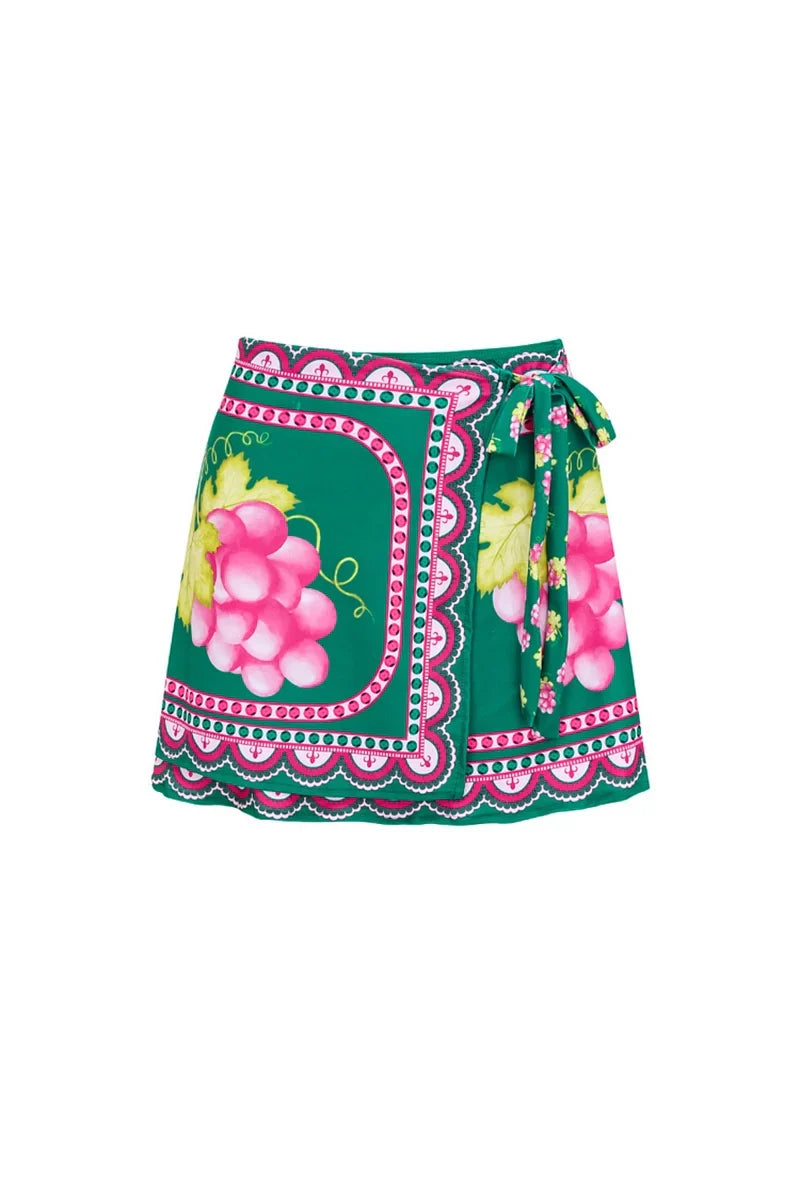 Conjunto de traje de baño con falda y tirantes finos en V profundo