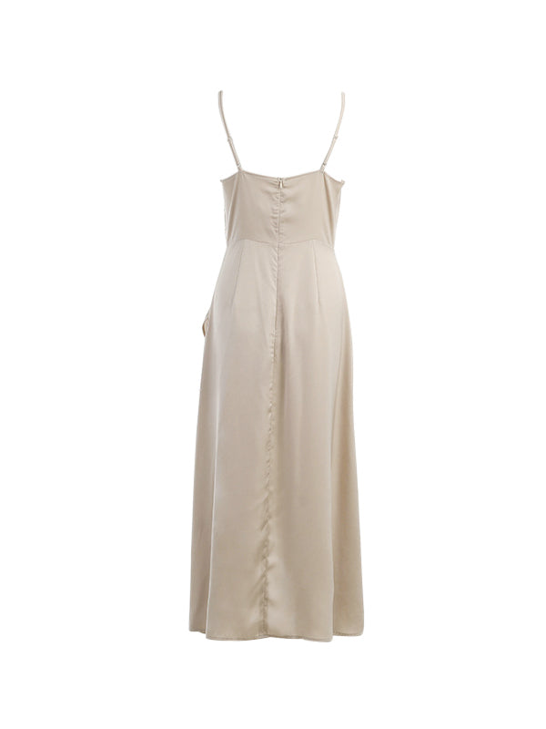 V Neck Thigh Split Midi Dress