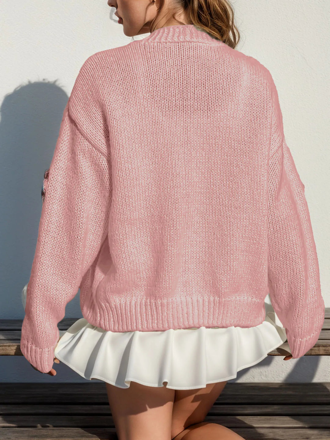 Cárdigan holgado de punto para mujer con bordado floral | Ideal para otoño/invierno