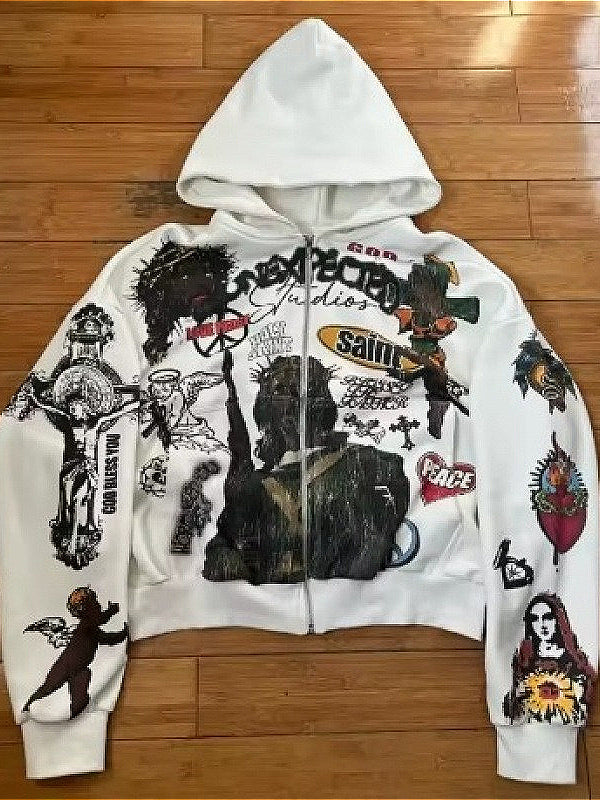 Skull Print Punk Oversized Hoodie