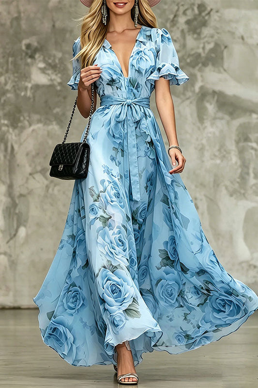 Romantic Ruffle Sleeve Flowy Dress