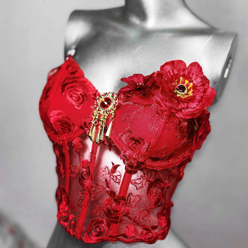 Corset flower applique backless tube top | Festival Outfits Women