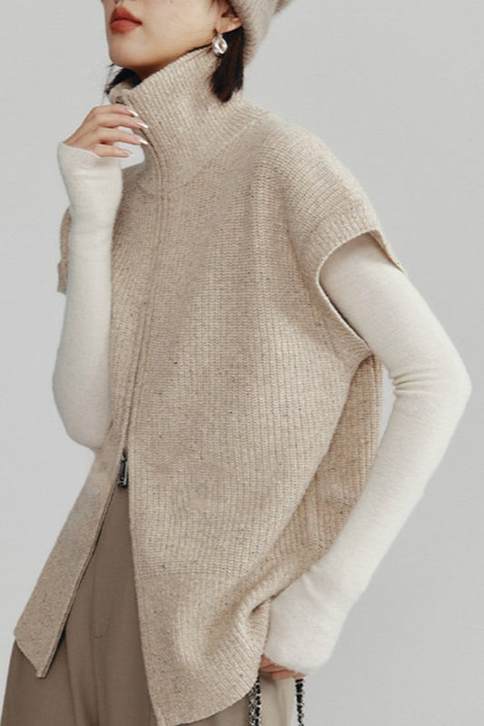 Dual Zip Turtleneck Knit Top
