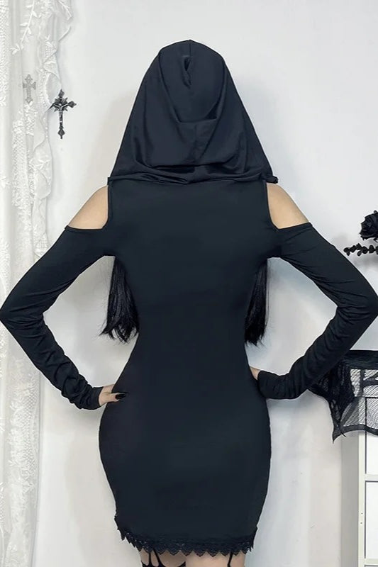 Goth Dark Embroidery Off Shoulder Bodycon Mini Dress