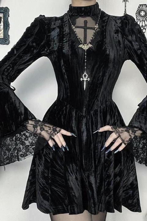 Cross Detail Mini Gothic Dress
