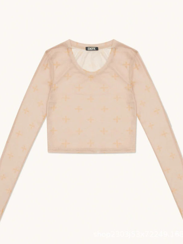 Sexy Slim Fit Mesh Long Sleeve Mesh Top