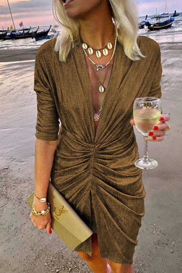 Spotlight City Sequin V-Neck Ruched Party Dress