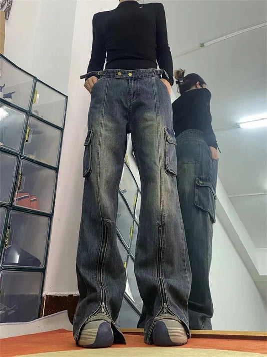 Wide Leg Cargo Y2k Pants High Waist Vintage Oversize Trousers Streetwear Pants