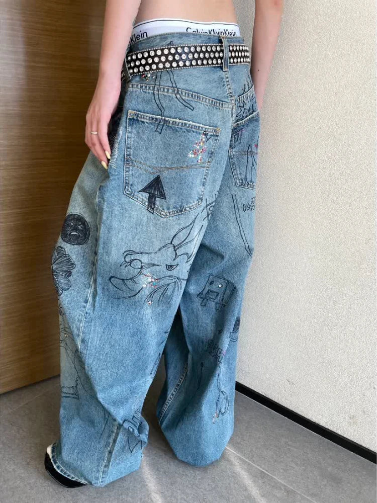 Wide Leg Pants Baggy Jeans For Women Y2k Hip Hop Pants