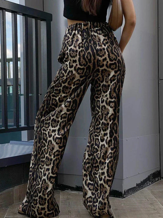 Leopard Pants Women Streetwear Baggy High Waist Kpop Wide Leg Jogging Pants