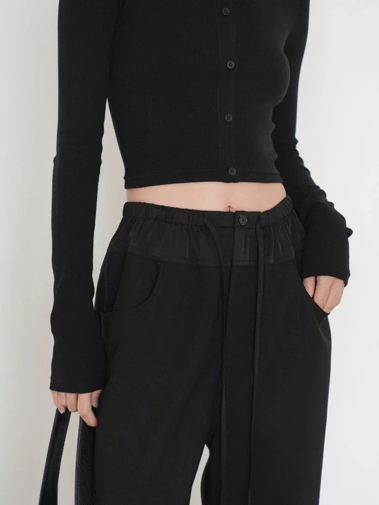 Women Sports Pants Streetwear Oversize Vintage Spliced Wide Leg Pants