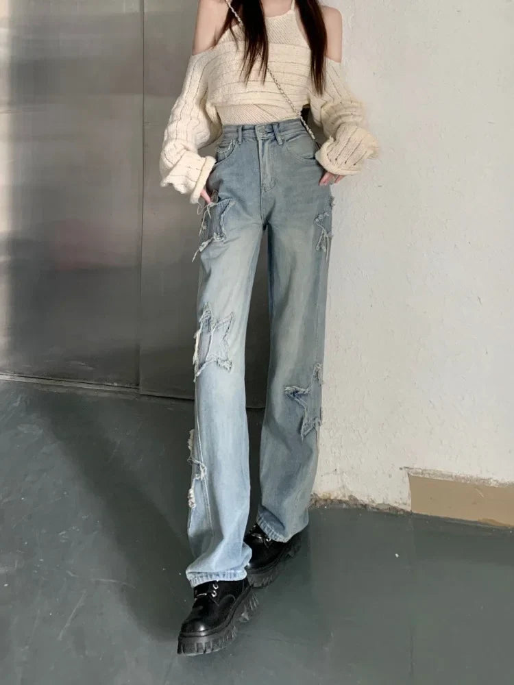Y2k Women Jeans Harajuku Star Patchwork Oversize Hippie 2025 Style Pants