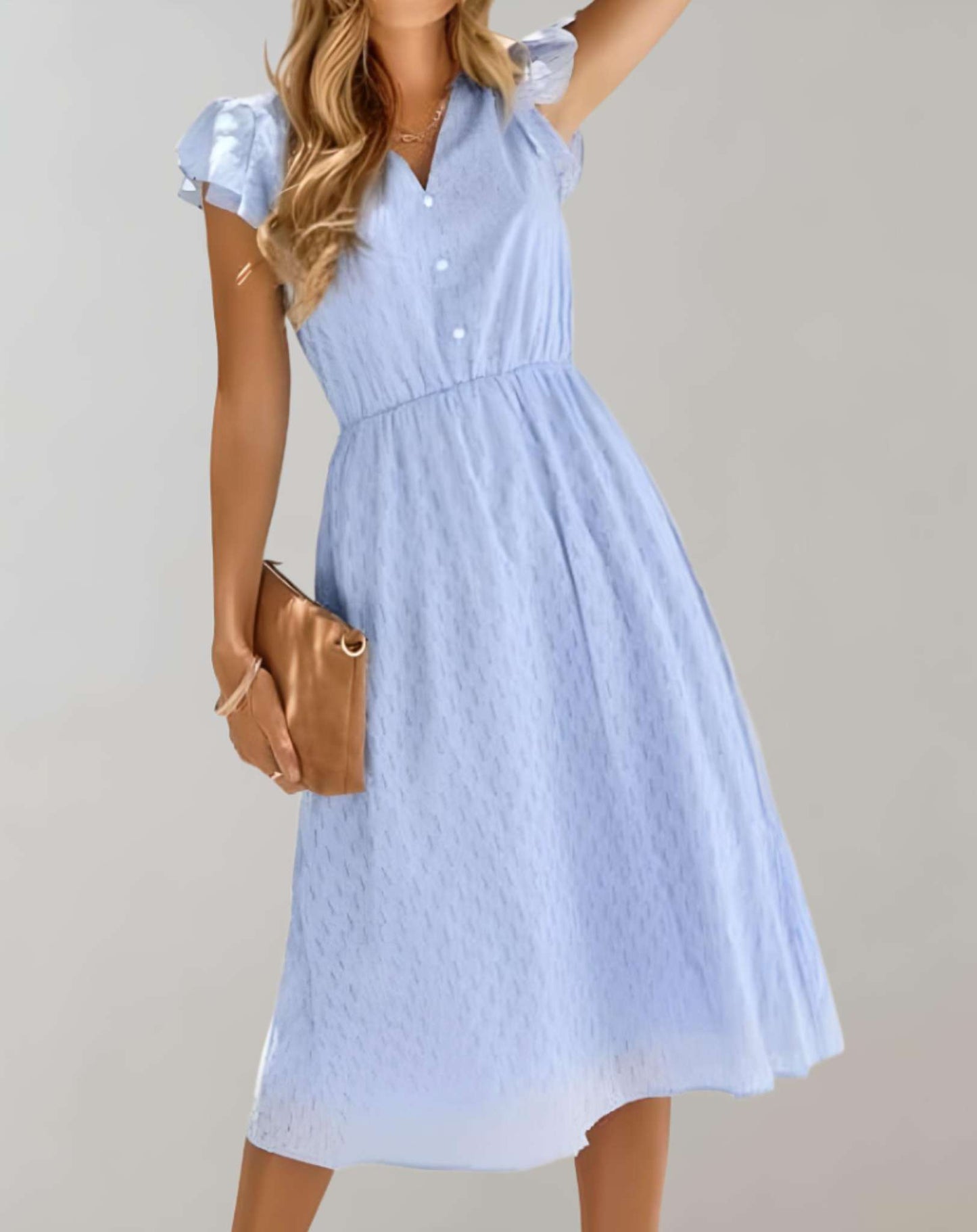 Vestido de mujer con mangas mariposa y volantes texturizados | Ideal para primavera/verano