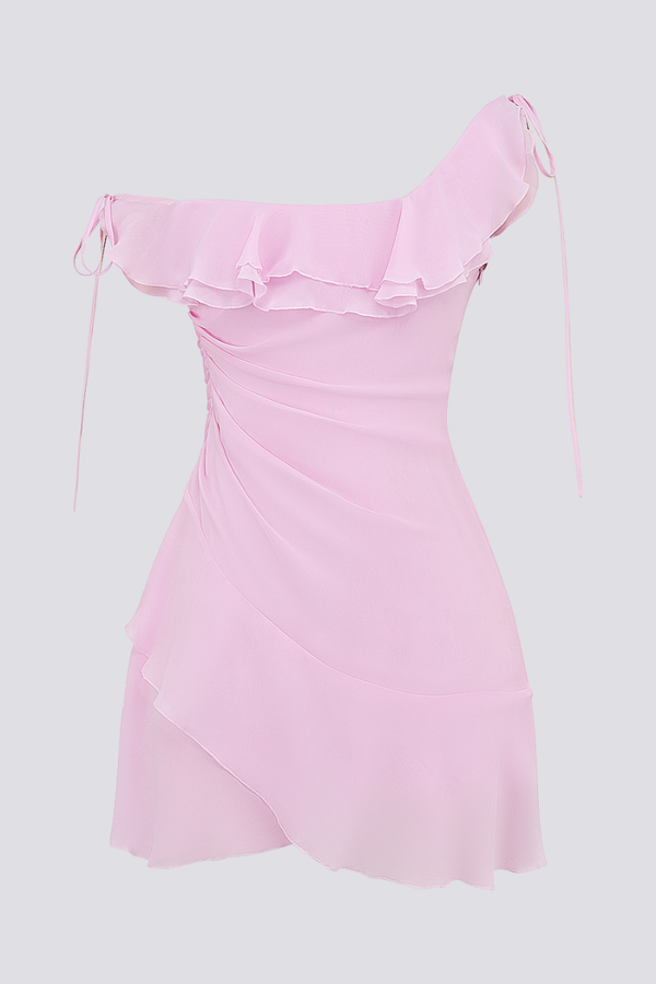 Vestido mini con volantes y hombros descubiertos de Anissa