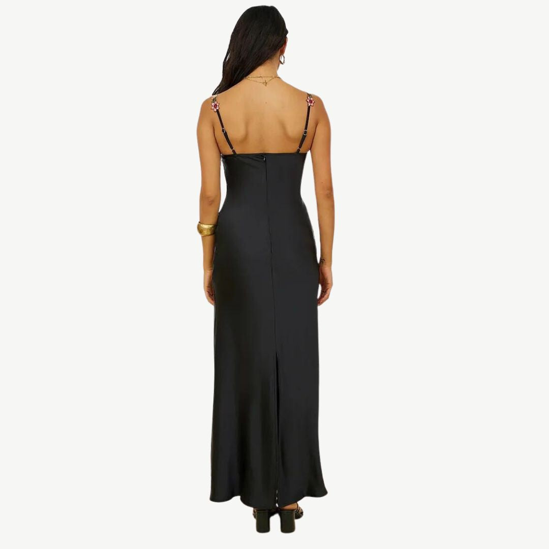 Vestido clásico de satén para mujer con tirantes florales | Ideal para primavera/verano
