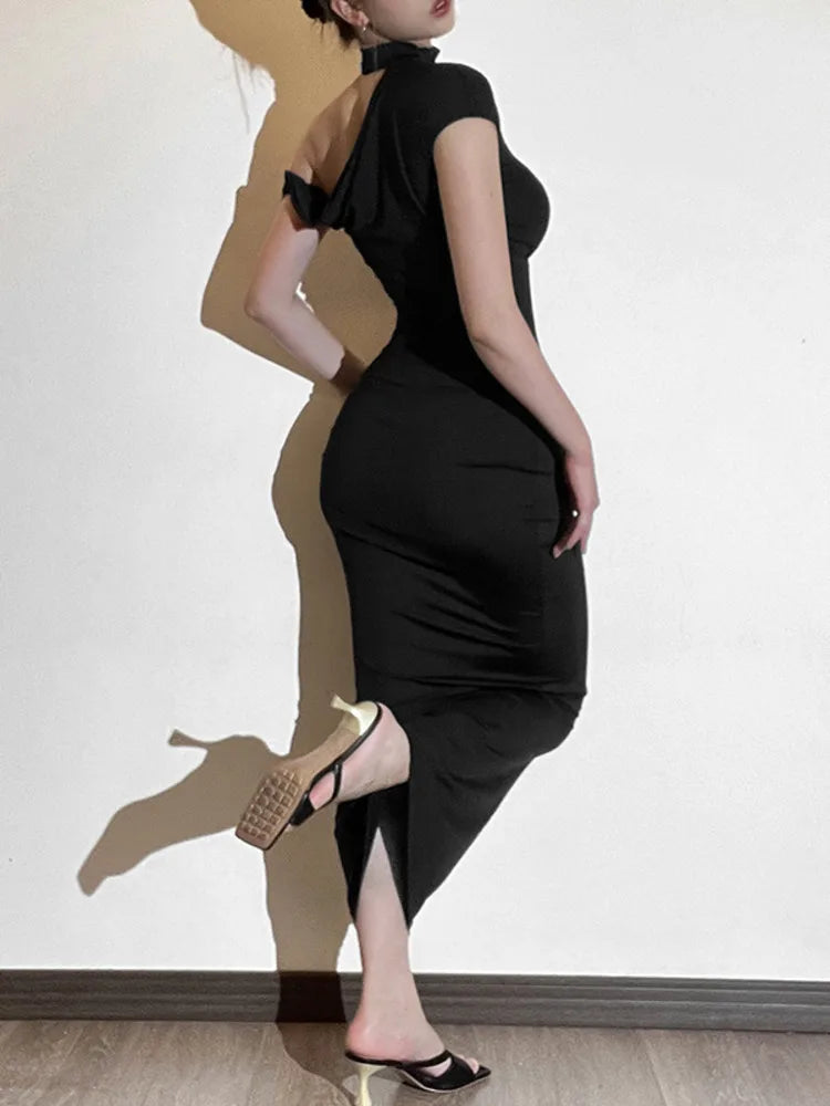 Elegant Sleeveless Irregular Bodycon Dress For Women Autumn New Fashion Long Dress Off Shoulder Party Evening Dress