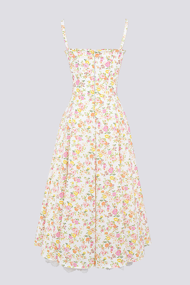 Vestido largo con pliegues y flores Athénaïs