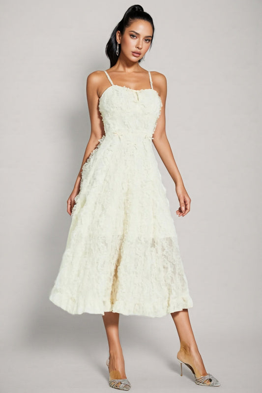 Kathle Beige Feather Midi Dress