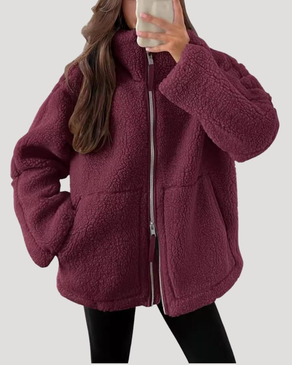 Bella Oversized Teddy Fleece Zip Up Jacket