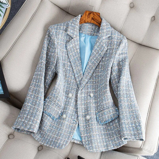 Women's Trendy Double-Button Checked Blazer with Pockets | Great for Casual Days