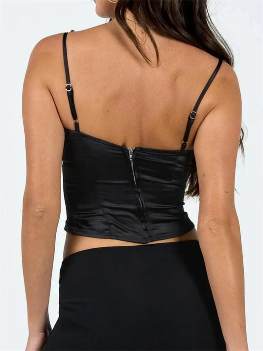 FashionSierra - 2025 Flowers Sleeveless Strap Camis Summer Clubwear Sexy Low Cut Push Up Tank Bustiers Corsets Crop Tops