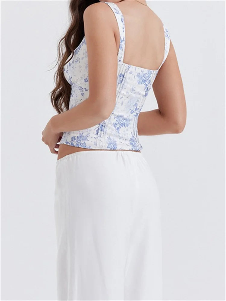 FashionSierra - 2025 Square Neck Fairy Sleeveless Strap Front Buttons Up Camis Summer Mini Vest Streetwear Crop Tops