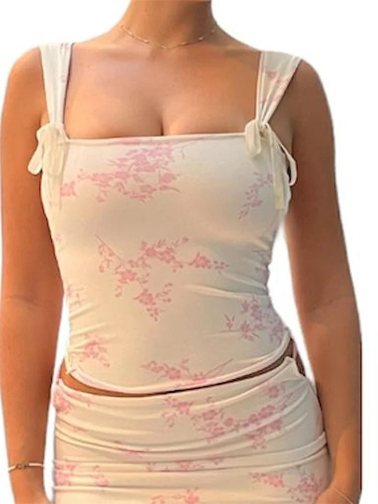 FashionSierra - 2025 Bow Tie-up Tank for Women Fairy Grunge Y2K 2000s Aesthetic Slim Fit Mini Vest Chic Streetwear Crop Tops