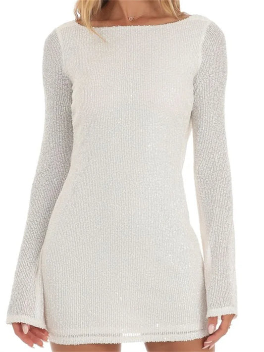 Sparkle Sequined Backless Ruched Mini Dress