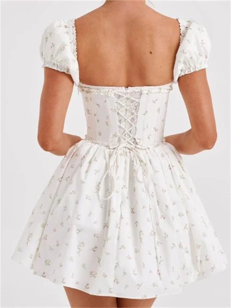 FashionSierra - High Waist Pleated Back Tie-up Ruffles Mini Dress