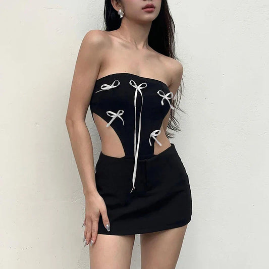 2025 Summer Valentine's Day Bow Decoration Hollow Out Strapless Romper Tank Top