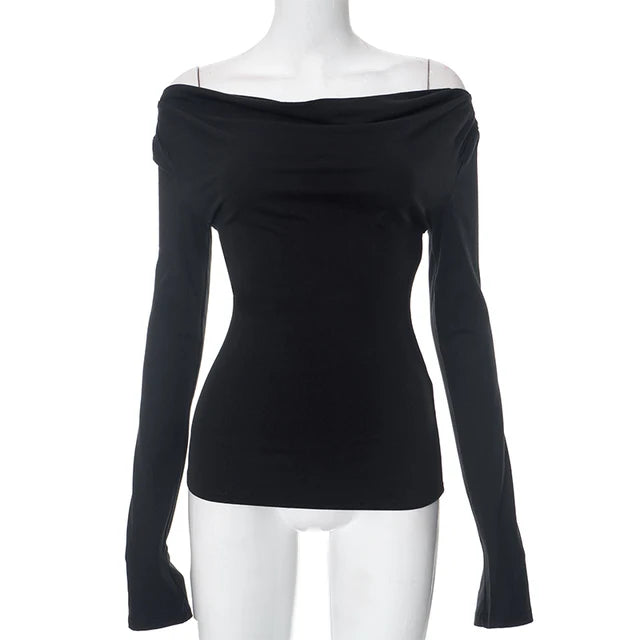 Irregular Swing Collar Ruched Off Shoulder Crop Vest Long Sleeve Backless Strappy Women Casual Tops Streetwear In Autum