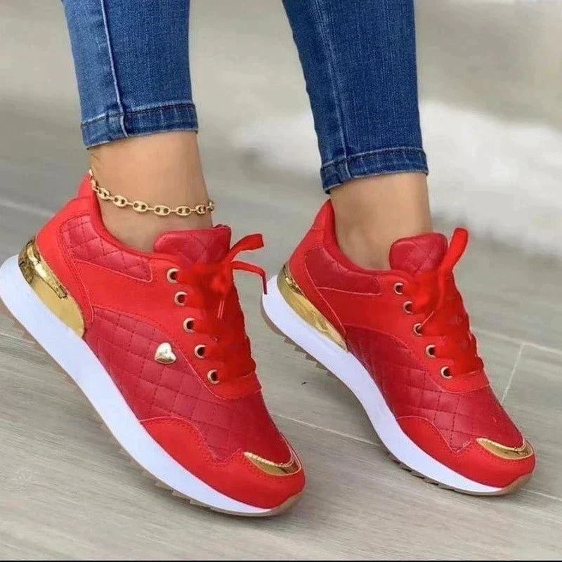 Women’s Trendy Quilted Lace Up Sneakers with Gold Accent | Ideal for All Seasons