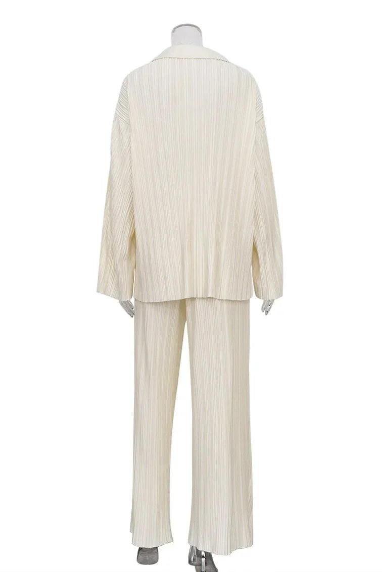 Conjunto de pantalón plisado de manga larga de color liso