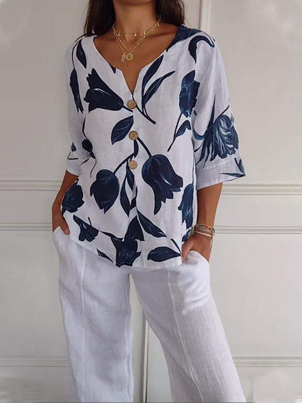 Estien - Camisa informal transpirable con botones para mujer