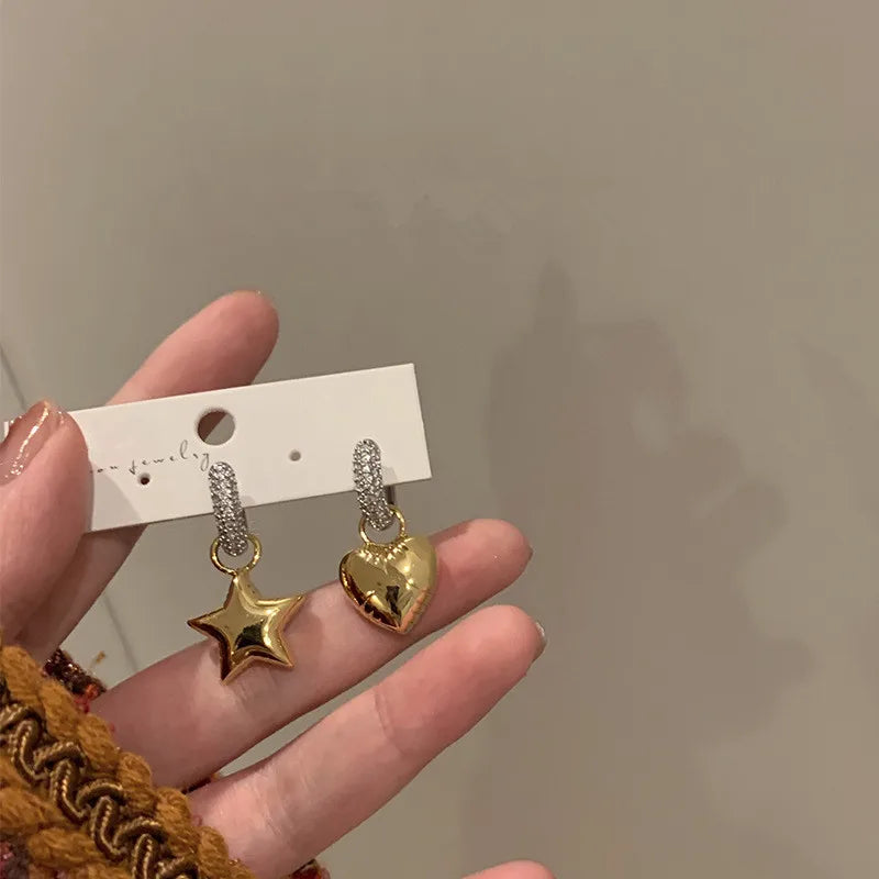 Gold Plated Heart Star Women Punk Hip Hop Silver Jewelry Female Earring