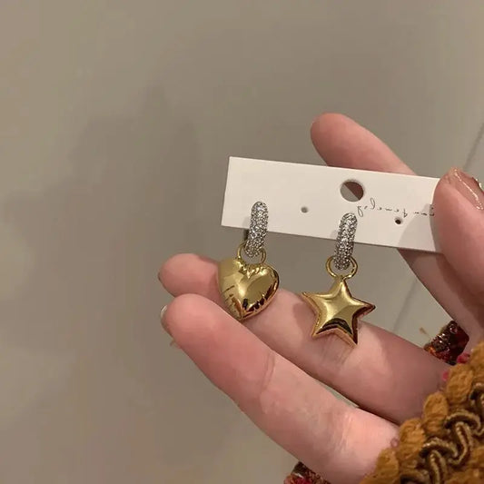 Gold Plated Heart Star Women Punk Hip Hop Silver Jewelry Female Earring
