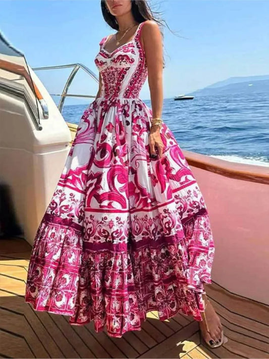 Color Printed Sexy Backless Spaghetti Strap Long Dress Fashion Sleeveless Vacation Beach Dresses For Women Chic Female Vestidos