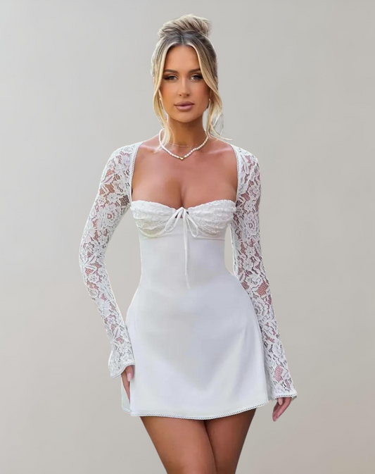 Minivestido informal de mujer con encaje y lazo | Ideal para primavera/verano