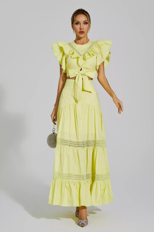 Conjunto de falda con volantes y cuello redondo Coraline