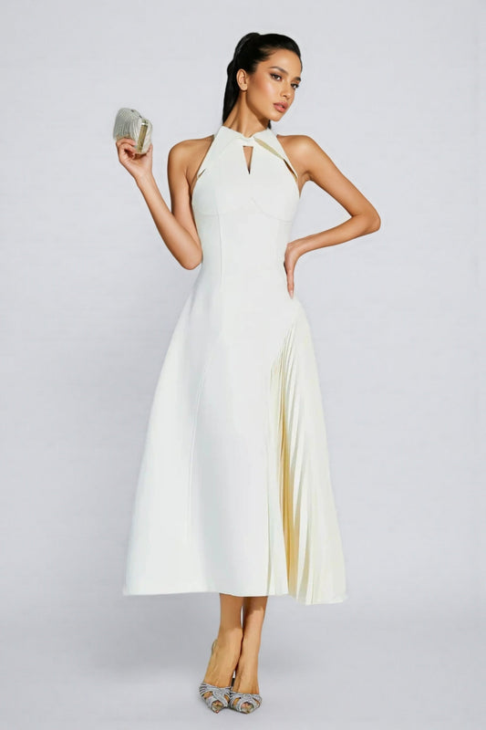 Eira Pressure Pleated Waisted Maxi Dress