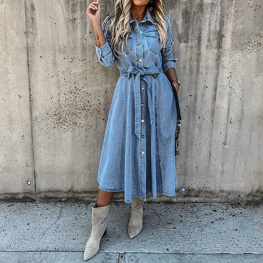 On Offer Liquidation 2025 Fashion Summer Sleeve Slim Denim Retro American Casual Ropa De Mujer Midi Dress
