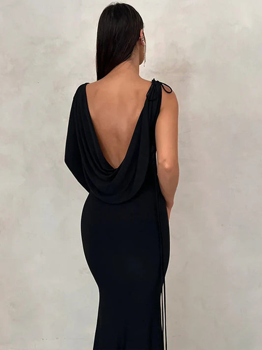 Lace Up Long Sleeve One Shoulder Party Outfits Birthday Evening 2025 Summer Maxi Dress For Women