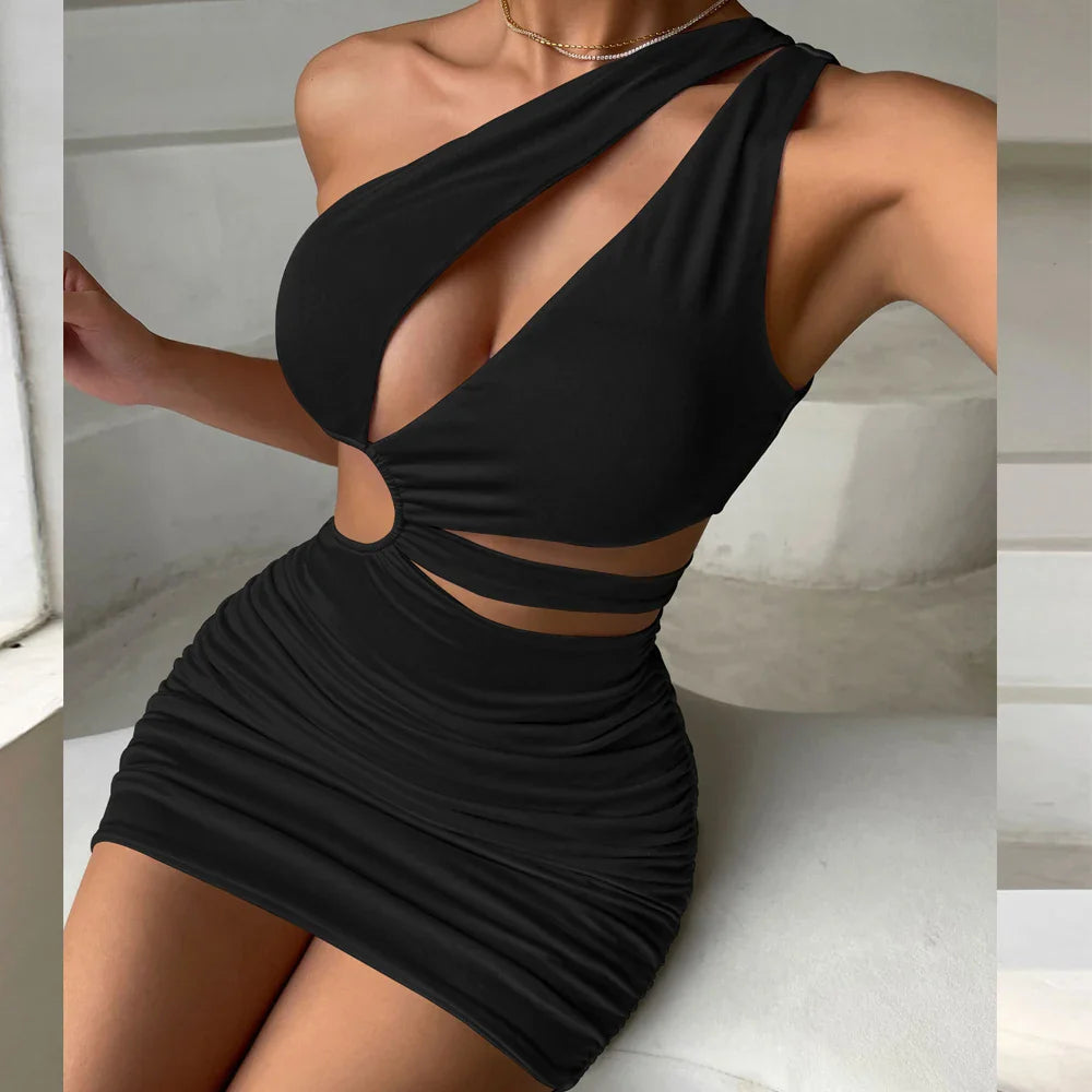 DressBetty - 2024 Summer White One Shoulder Mini Dress Cut Out Bodycon