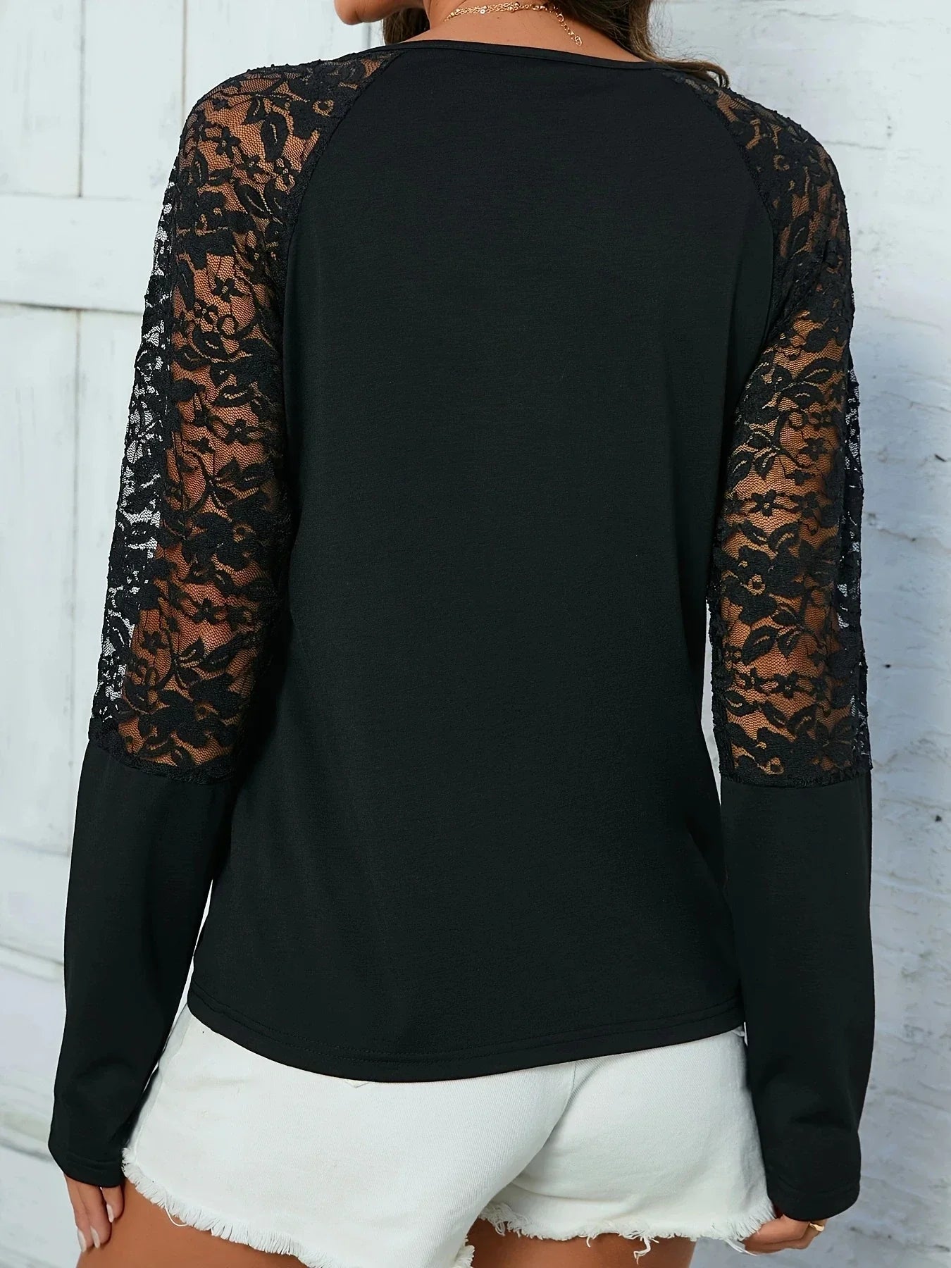 FashionSierra - Solid Color Casual Elegant Chic Half Transparent Tops Full Long Sleeve Tee Blouse