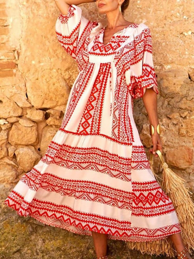 DressBetty - Female Loose V Neck Bohemian Long Dress