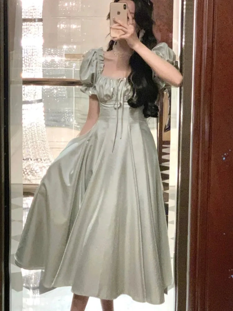 French Vintage Evening Party Dress Women 2025 Summer Elegant Romantic Prom Robe Vestidos Korean A-line Graduation Dresses New