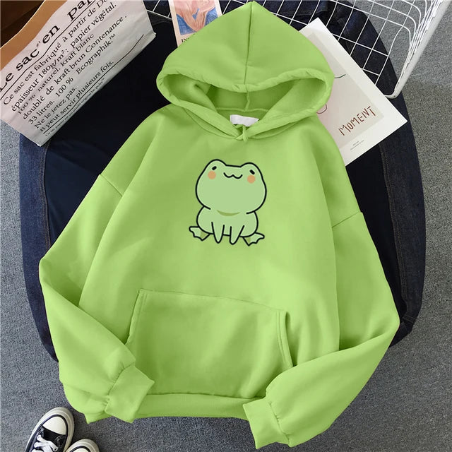 Frog Sweatshirt Cartoon Clothes Harajuku Long Sleeve Hooded Kawaii Hoodie for Girls Winter Fleece Hoodies Pocket Green Tops