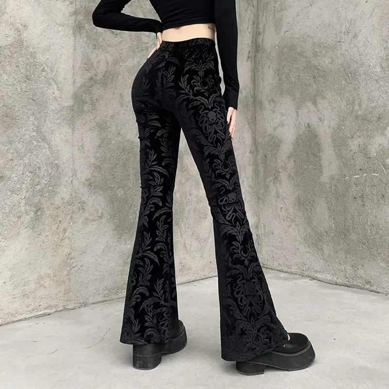 Retro Print Black Halloween Pants